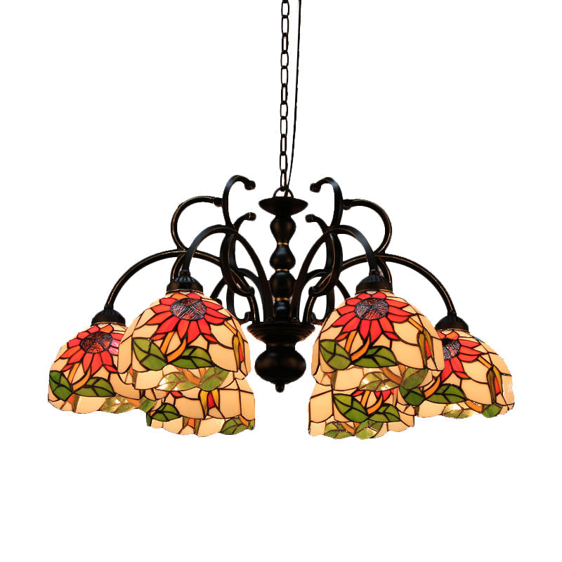 Victorian Cut Glass Floral Chandelier: 6-Head Black Pendant Light for Living Room