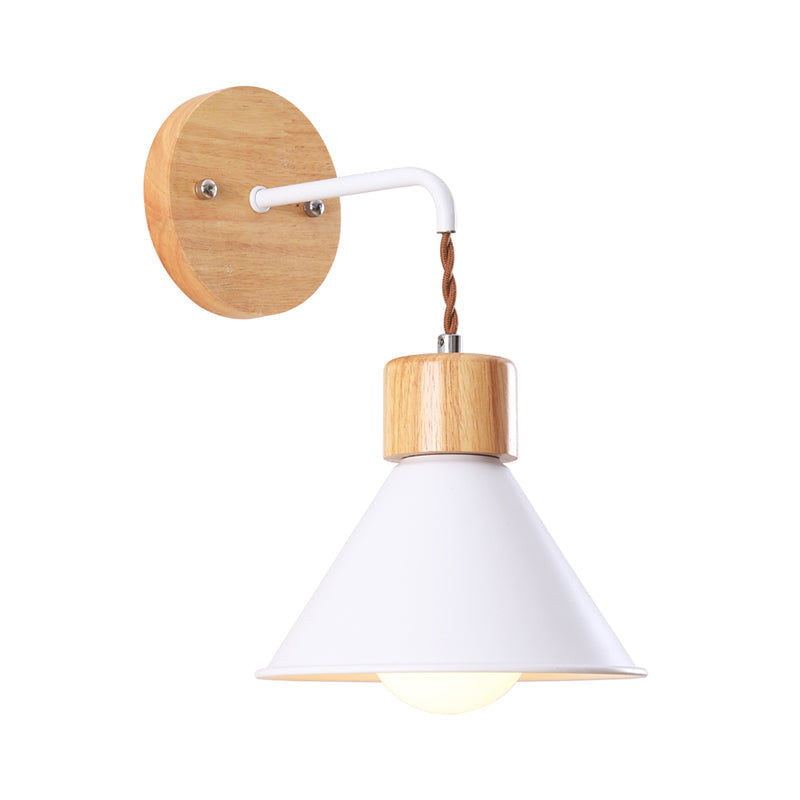 Metallic Nordic Wall Sconce With Wooden Cap - Stylish Cone Shade 1 Light Blue/Pink/White