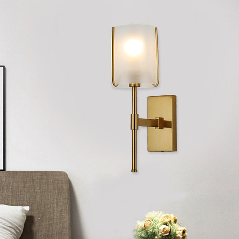 Traditional Gold Metal Wall Light With Frosted Glass - Bedroom Led Mount