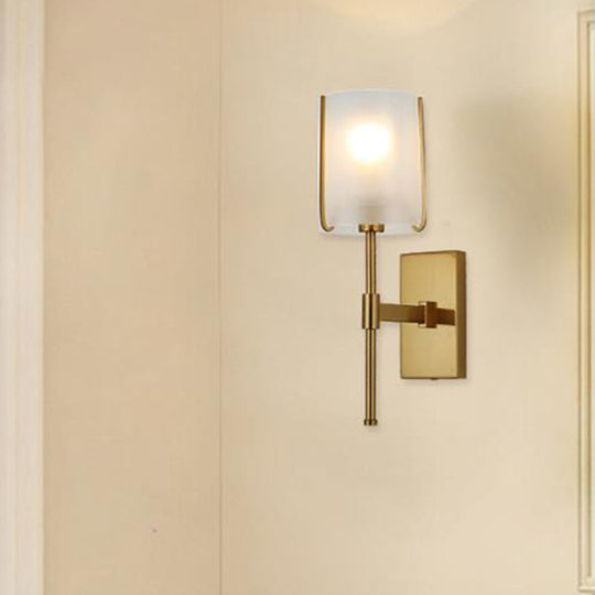 Traditional Gold Metal Wall Light With Frosted Glass - Bedroom Led Mount