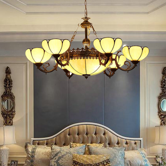 Yellow Glass Pendant Chandelier with Baroque Design - 8 Lights, Black Drop Lamp for Bedroom