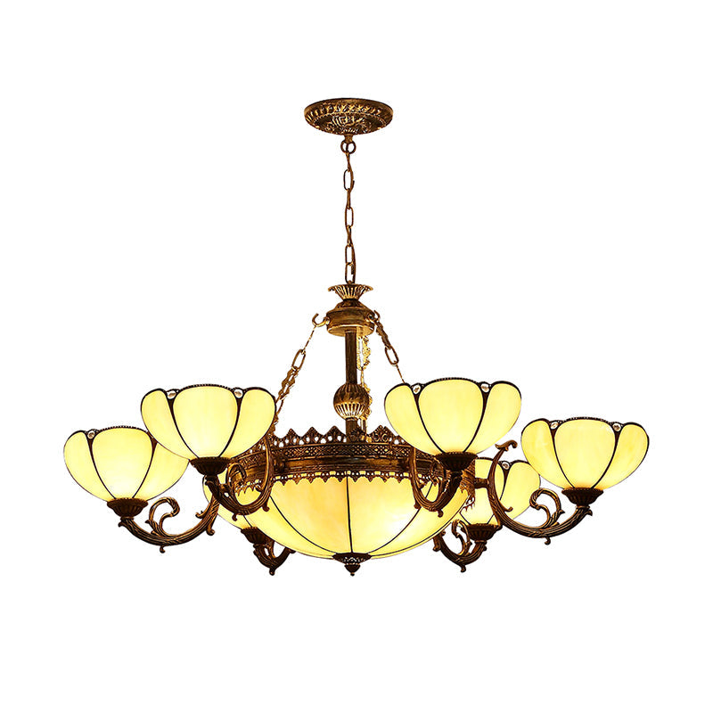 Yellow Glass Pendant Chandelier with Baroque Design - 8 Lights, Black Drop Lamp for Bedroom