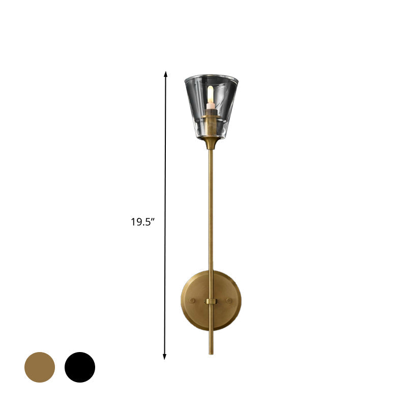 Retro Clear Glass Conical Bathroom Wall Lamp - Black/Brass Led Mount Lighting (1/2 Lights)