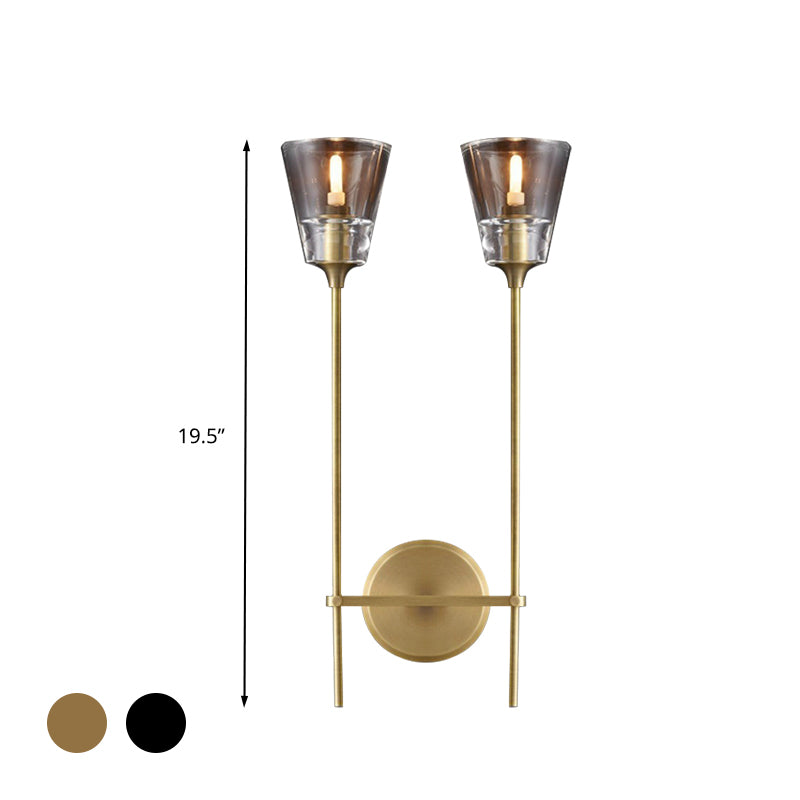 Retro Clear Glass Conical Bathroom Wall Lamp - Black/Brass Led Mount Lighting (1/2 Lights)