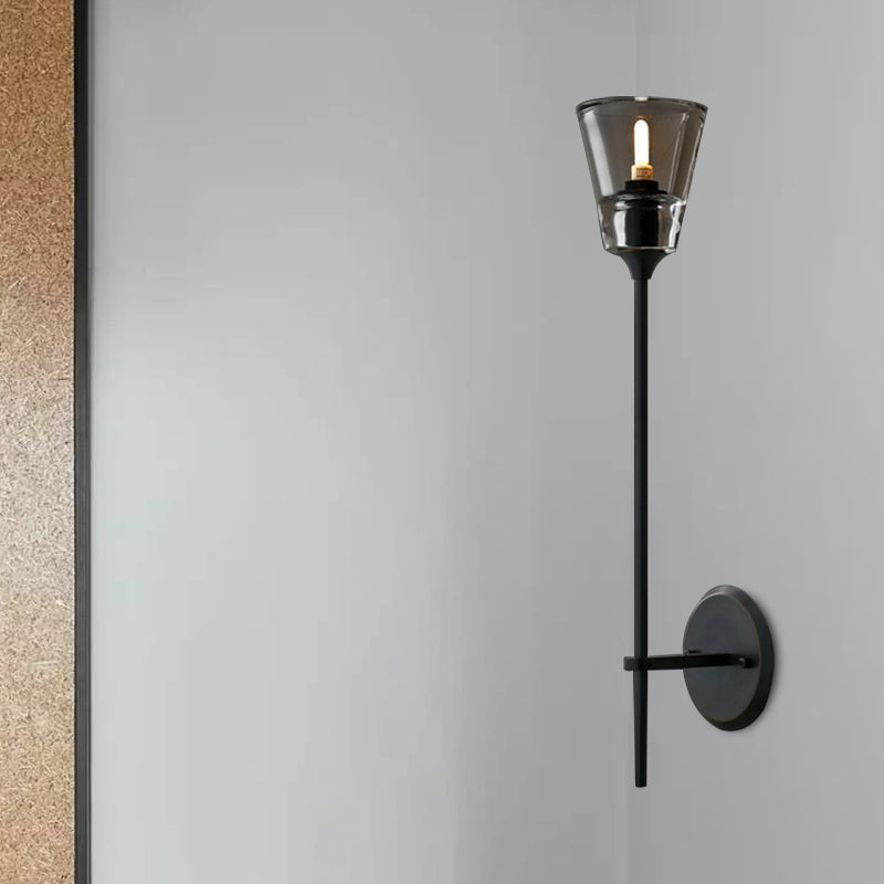 Retro Clear Glass Conical Bathroom Wall Lamp - Black/Brass Led Mount Lighting (1/2 Lights)