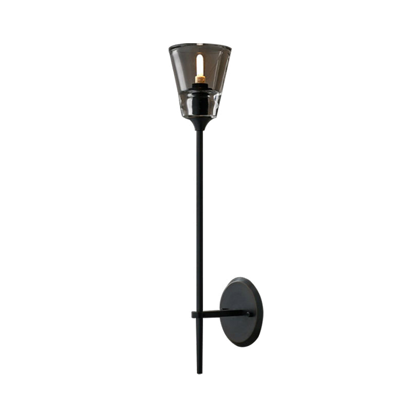 Retro Clear Glass Conical Bathroom Wall Lamp - Black/Brass Led Mount Lighting (1/2 Lights)