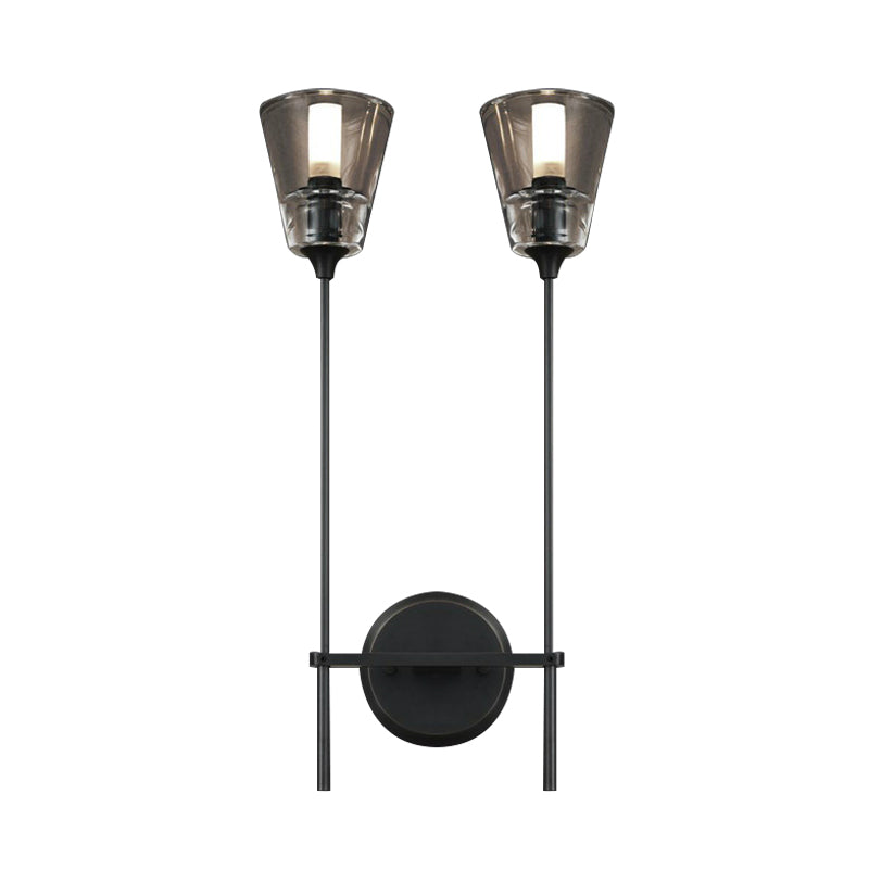 Retro Clear Glass Conical Bathroom Wall Lamp - Black/Brass Led Mount Lighting (1/2 Lights)