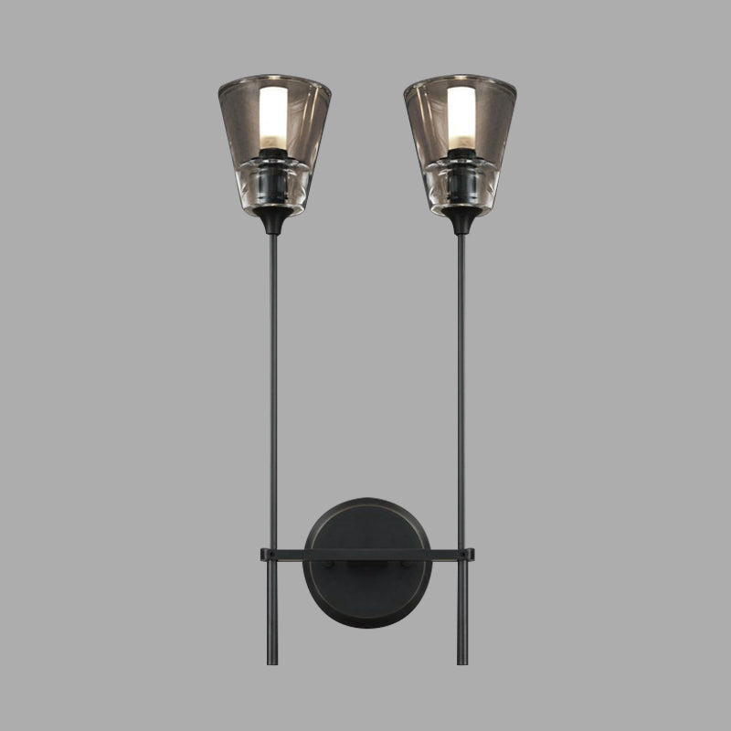 Retro Clear Glass Conical Bathroom Wall Lamp - Black/Brass Led Mount Lighting (1/2 Lights)