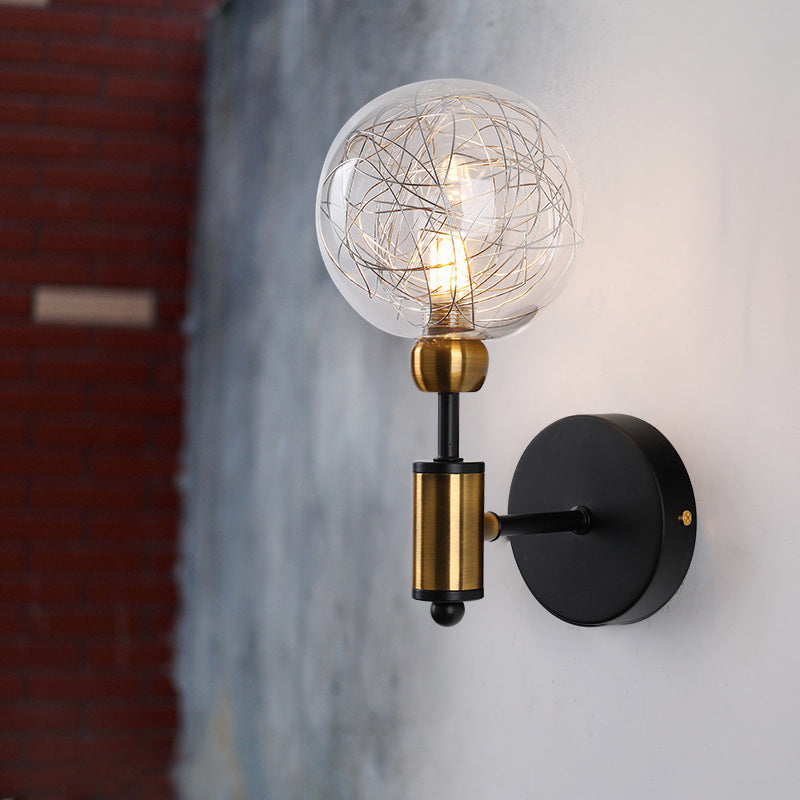 Industrial Style 1/2-Light Bedroom Sconce Wall Lamp - Black/Brass Finish With Clear Glass Shade