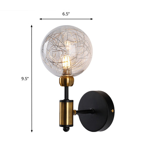 Industrial Style 1/2-Light Bedroom Sconce Wall Lamp - Black/Brass Finish With Clear Glass Shade