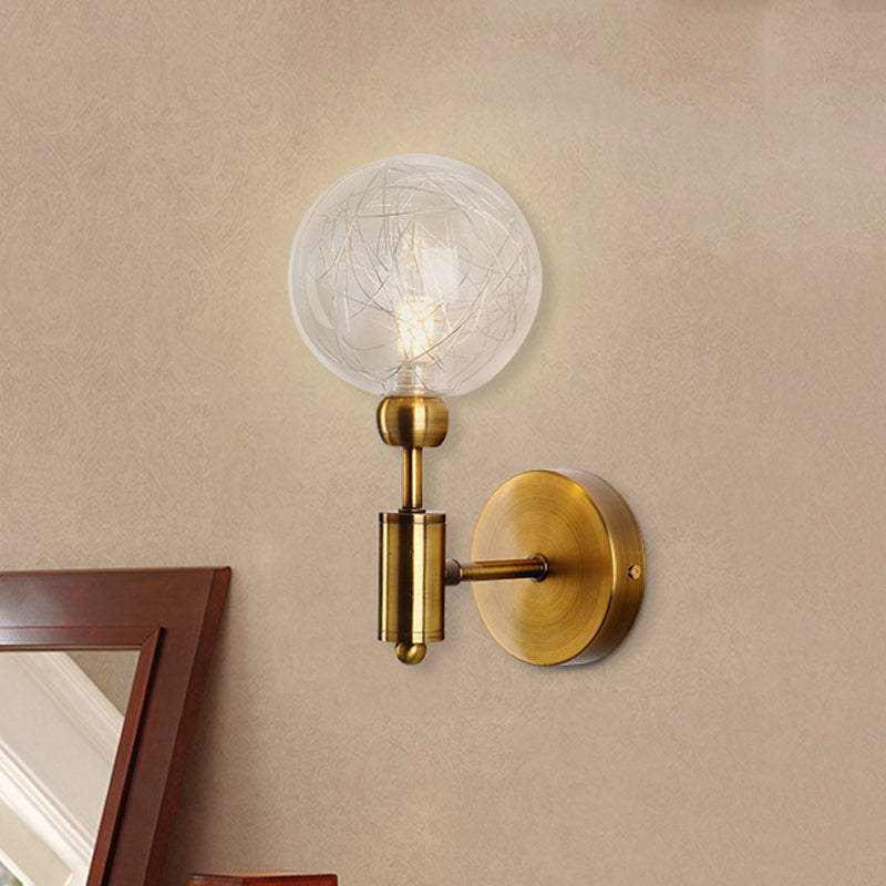 Industrial Style 1/2-Light Bedroom Sconce Wall Lamp - Black/Brass Finish With Clear Glass Shade 1 /