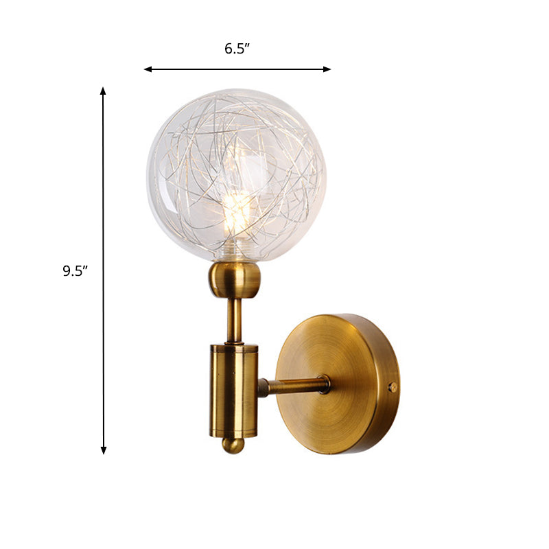 Industrial Style 1/2-Light Bedroom Sconce Wall Lamp - Black/Brass Finish With Clear Glass Shade