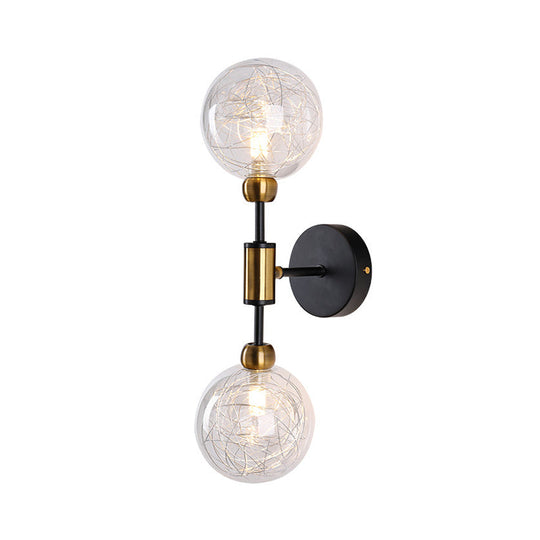 Industrial Style 1/2-Light Bedroom Sconce Wall Lamp - Black/Brass Finish With Clear Glass Shade