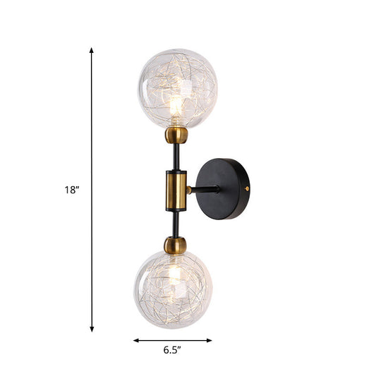 Industrial Style 1/2-Light Bedroom Sconce Wall Lamp - Black/Brass Finish With Clear Glass Shade