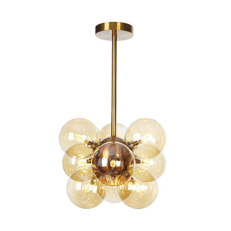 Modern Textured White/Amber Glass Ball Led Chandelier - 9 Heads Hanging Ceiling Lamp For Dining Room