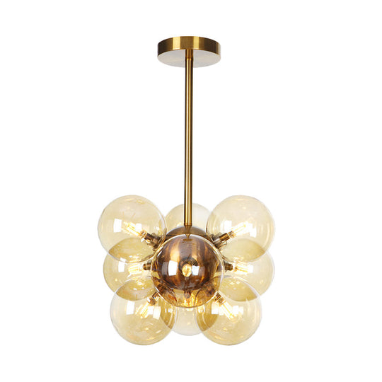 Modern Textured White/Amber Glass Ball Led Chandelier - 9 Heads Hanging Ceiling Lamp For Dining Room