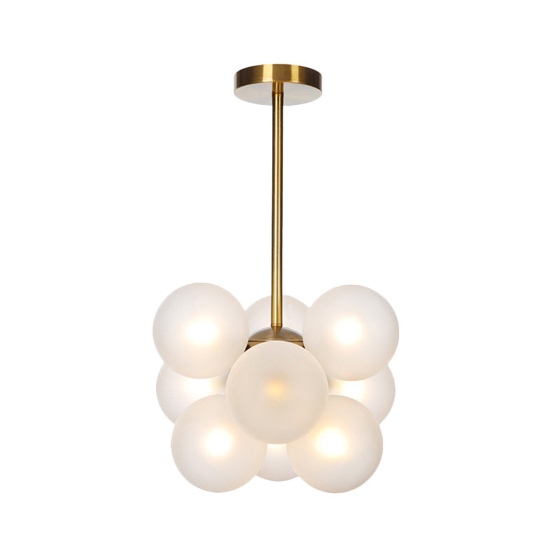 Modern Textured White/Amber Glass Ball Led Chandelier - 9 Heads Hanging Ceiling Lamp For Dining Room