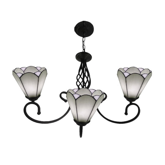 Baroque Black Cone Chandelier with 5/6/8 White/Blue Glass Drop Lights for Living Room