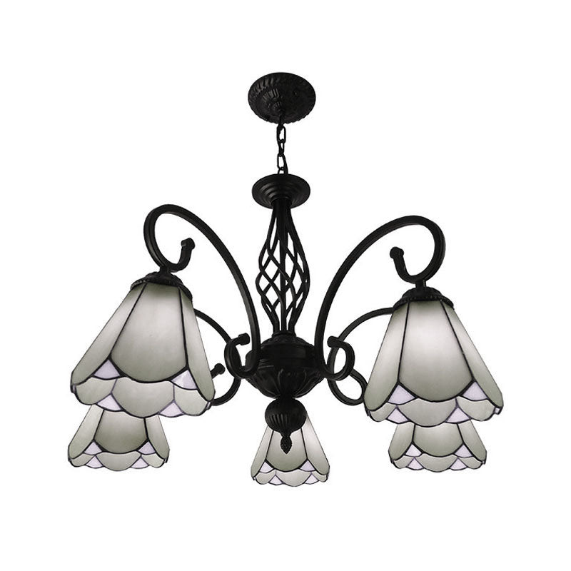 Baroque Black Cone Chandelier with 5/6/8 White/Blue Glass Drop Lights for Living Room