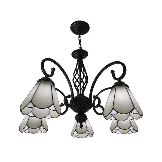 Baroque Black Cone Chandelier Lamp With White/Blue Glass Drop Pendants - 5/6/8 Lights For Living