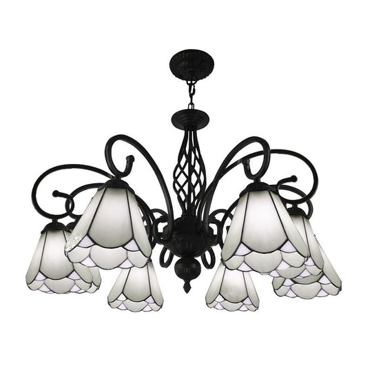 Baroque Black Cone Chandelier Lamp With White/Blue Glass Drop Pendants - 5/6/8 Lights For Living