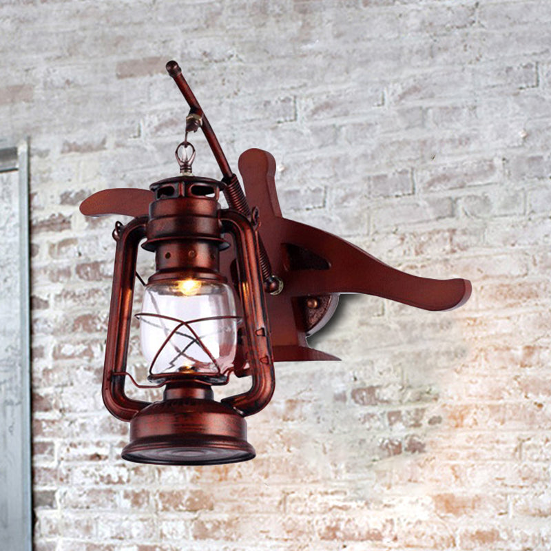 Rustic Farmhouse Lantern Sconce In Weathered Copper - 1 Light Wall Lamp For Hallways