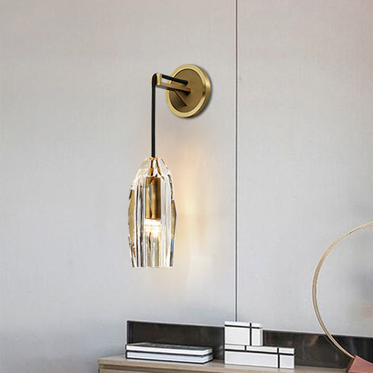 Geometric Brass Wall Lamp With Clear K9 Crystal - Modern 1-Head Led Fixture For Living Room