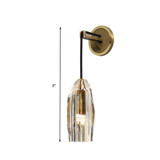 Geometric Brass Wall Lamp With Clear K9 Crystal - Modern 1-Head Led Fixture For Living Room