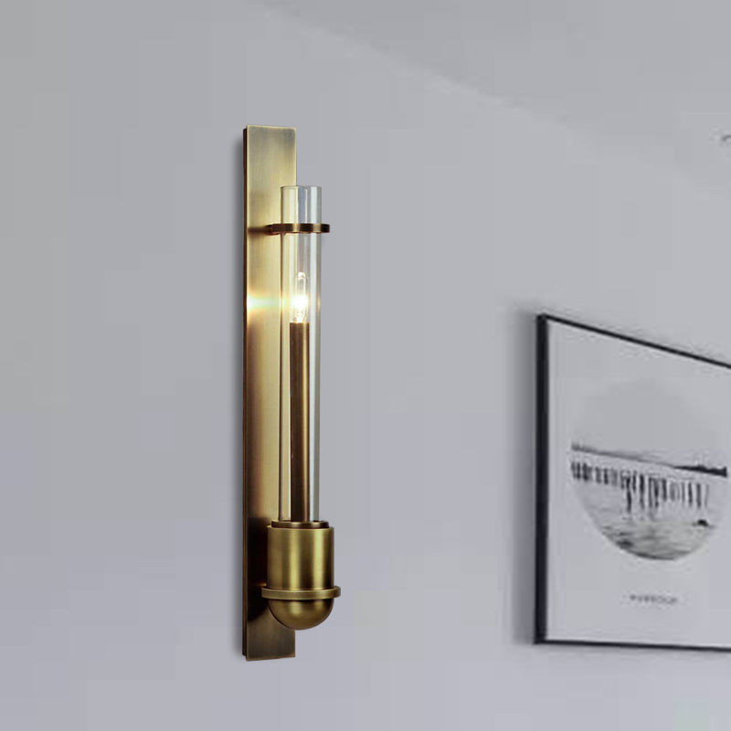 Traditional 1-Light Brass Led Wall Mount Lamp For Clear Glass Linear Lighting In Living Room