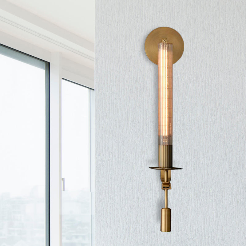 Prismatic Glass Led Bathroom Wall Lamp In Brass - Traditional Cylindrical Design