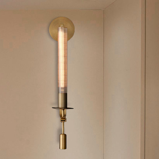 Prismatic Glass Led Bathroom Wall Lamp In Brass - Traditional Cylindrical Design