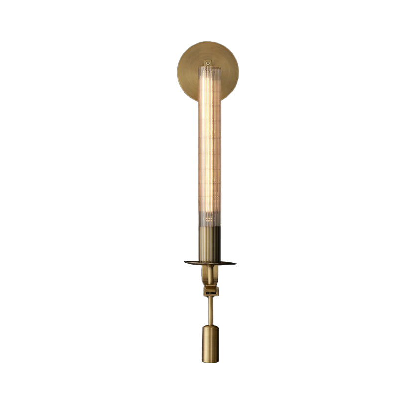 Prismatic Glass Led Bathroom Wall Lamp In Brass - Traditional Cylindrical Design