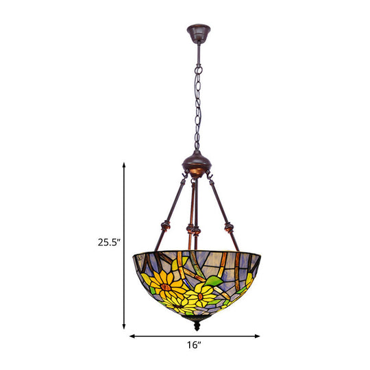 Mediterranean Red/Yellow/Orange Flower Stained Glass Kitchen Chandelier - 2-Light Ceiling Fixture