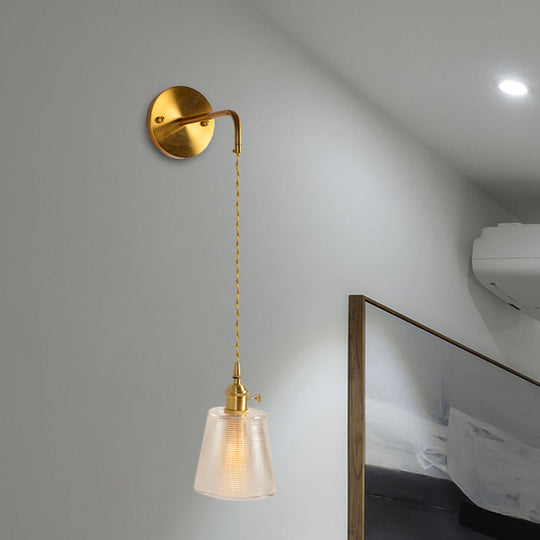 Prismatic Glass Gold Wall Sconce Led Light Fixture - Traditional Cylinder/Barrel/Flower Design