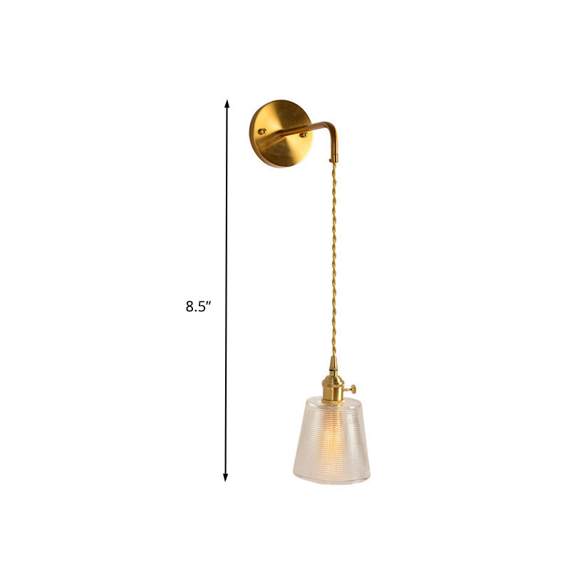 Prismatic Glass Gold Wall Sconce Led Light Fixture - Traditional Cylinder/Barrel/Flower Design