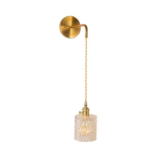 Prismatic Glass Gold Wall Sconce Led Light Fixture - Traditional Cylinder/Barrel/Flower Design