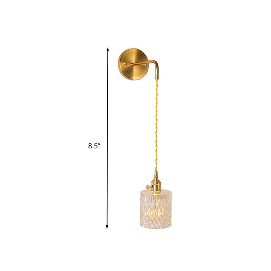 Prismatic Glass Gold Wall Sconce Led Light Fixture - Traditional Cylinder/Barrel/Flower Design