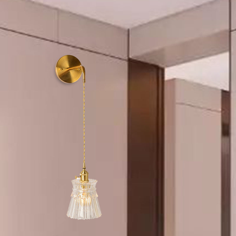 Prismatic Glass Gold Wall Sconce Led Light Fixture - Traditional Cylinder/Barrel/Flower Design /