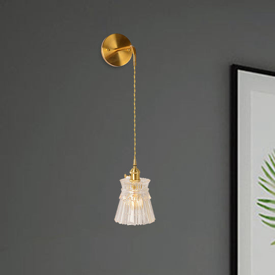 Prismatic Glass Gold Wall Sconce Led Light Fixture - Traditional Cylinder/Barrel/Flower Design