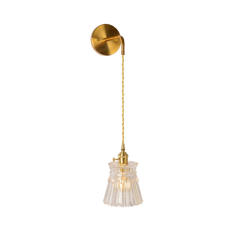 Prismatic Glass Gold Wall Sconce Led Light Fixture - Traditional Cylinder/Barrel/Flower Design