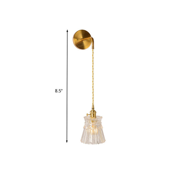 Prismatic Glass Gold Wall Sconce Led Light Fixture - Traditional Cylinder/Barrel/Flower Design