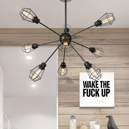 Black Metal Farmhouse Style Pendant Light with Cage Shade