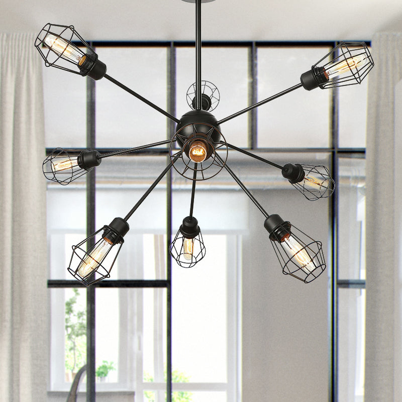 Black Metal Farmhouse Style Pendant Light with Cage Shade