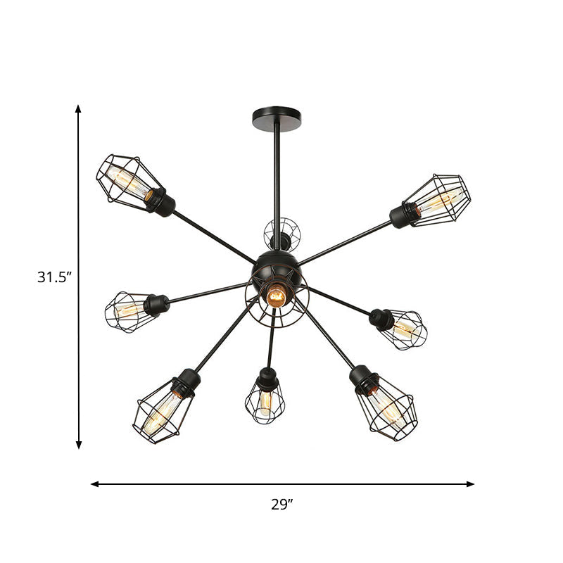 Farmhouse Style Black Pendant Light With Metal Cage Shade - 9/12/15 Lights Restaurant Chandelier