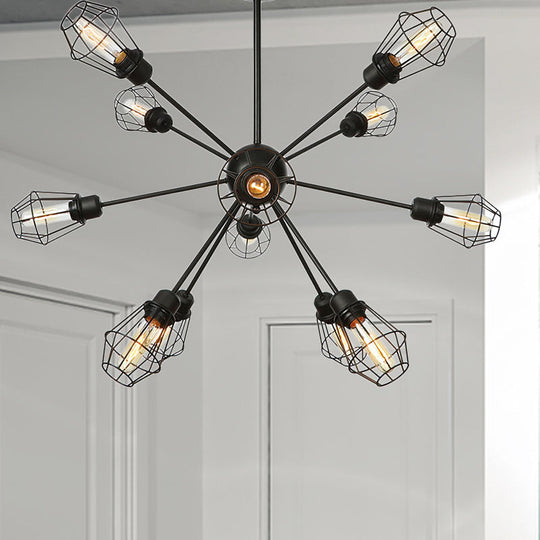 Farmhouse Style Black Pendant Light With Metal Cage Shade - 9/12/15 Lights Restaurant Chandelier