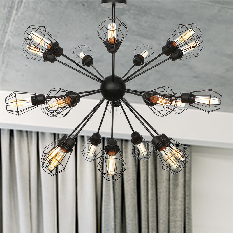 Black Metal Farmhouse Style Pendant Light with Cage Shade