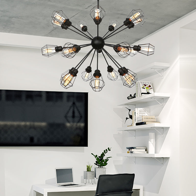 Farmhouse Style Black Pendant Light With Metal Cage Shade - 9/12/15 Lights Restaurant Chandelier