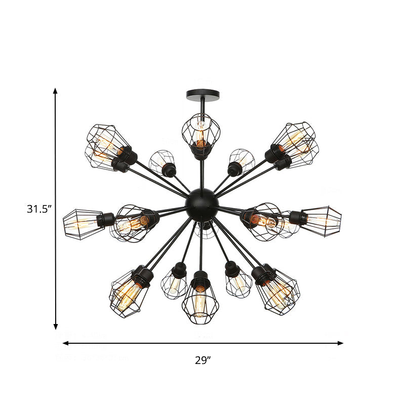 Farmhouse Style Black Pendant Light With Metal Cage Shade - 9/12/15 Lights Restaurant Chandelier