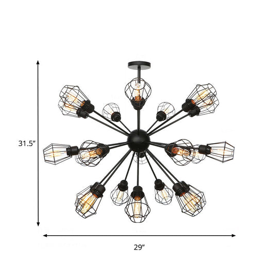 Farmhouse Style Black Pendant Light With Metal Cage Shade - 9/12/15 Lights Restaurant Chandelier