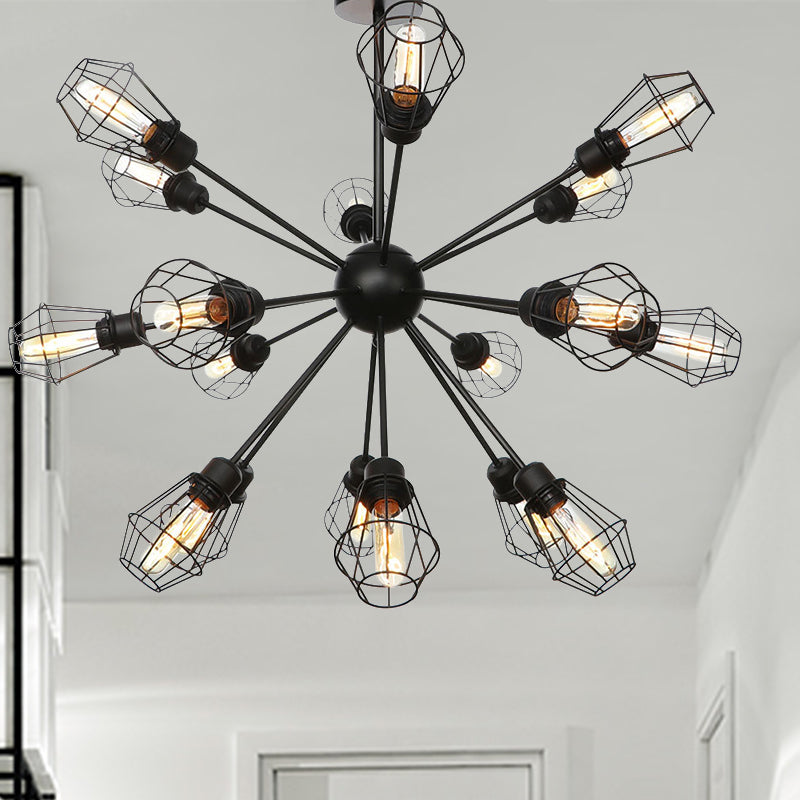 Black Metal Farmhouse Style Pendant Light with Cage Shade